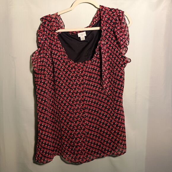 Jaclyn smith Ruffle Sleeve Geometric Print Blouse – Size: XXL - Picture 1 of 4